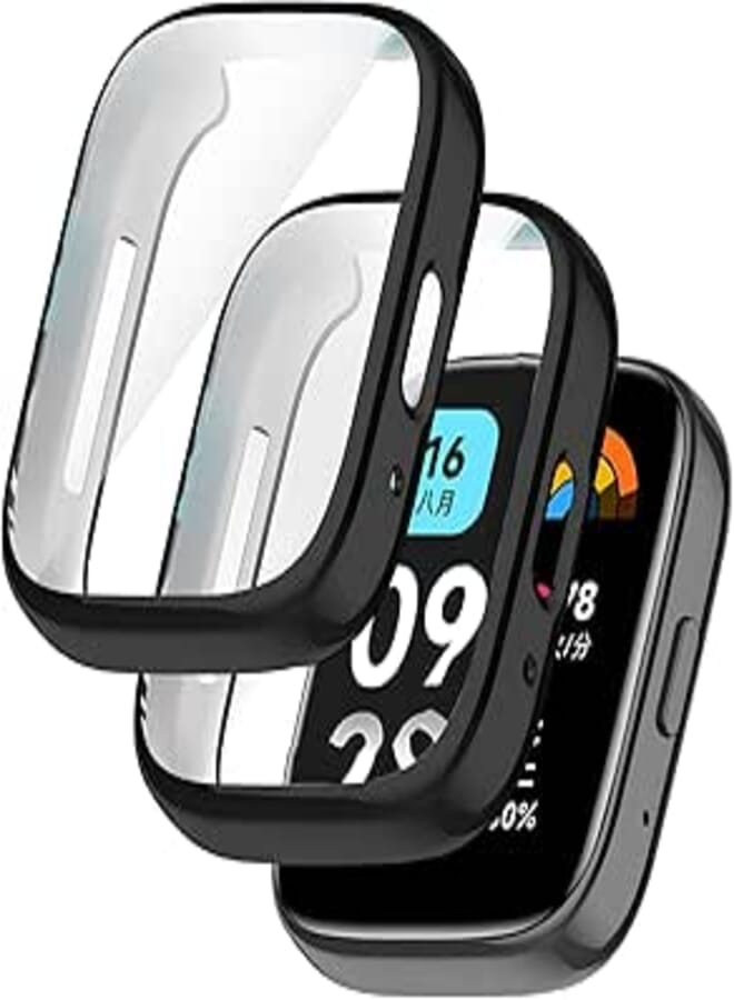 USTIYA 2 x Case for Redmi Watch 3 Active and for Redmi Watch 3 Lite Smart Watch Case Screen Protector Cover (Black)